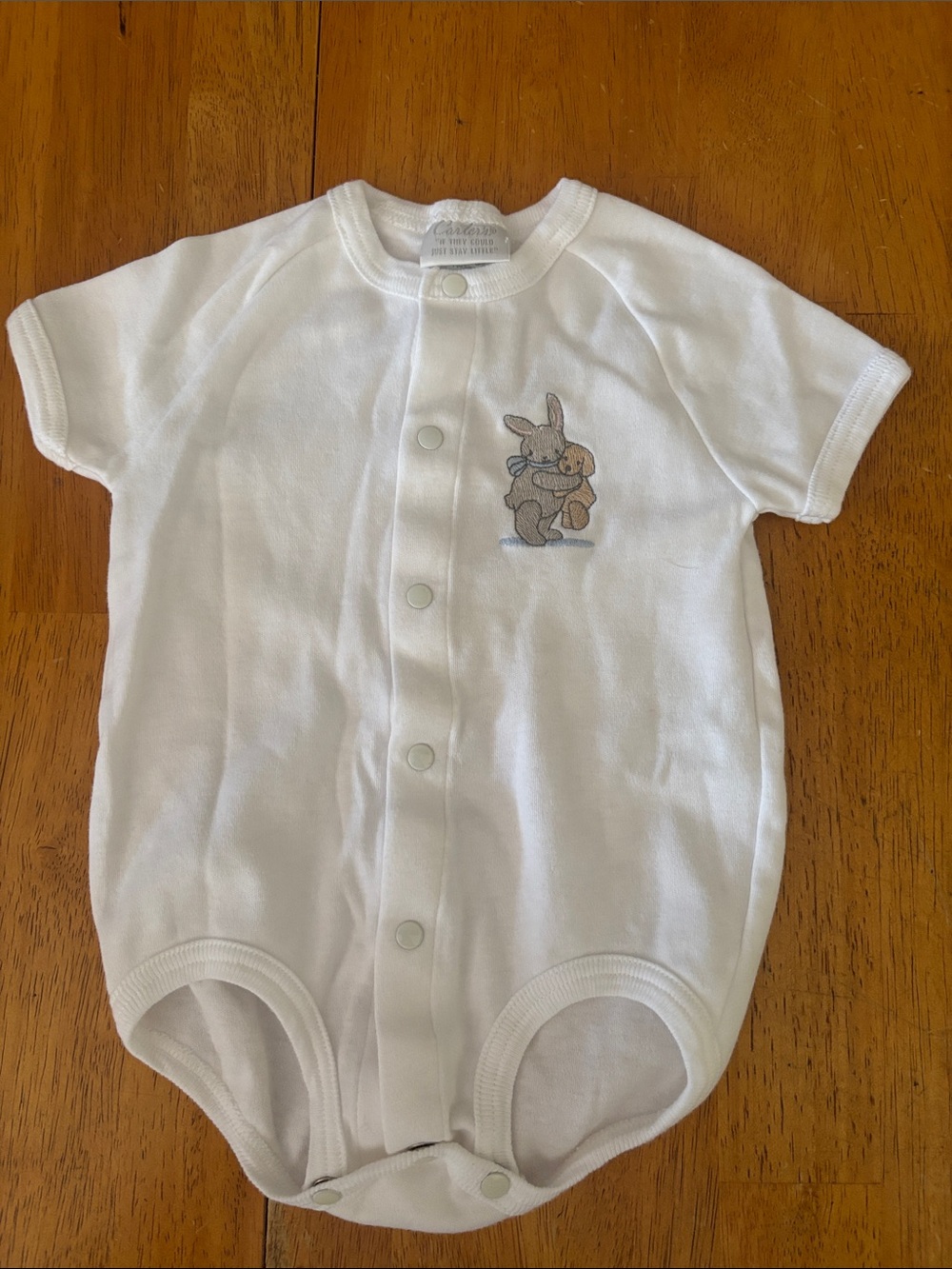 Vintage Carters White Baby One-Piece Romper w/ Bunny Embroidery 3-6 mo 12-18 lbs - Picture 1 of 8